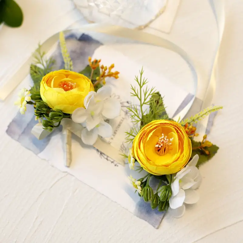 

Yellow Artifical Flowers Wrist Corsage Boutonniere Groomsmen Bridesmaid Bracelet Marriage Wedding Accessories