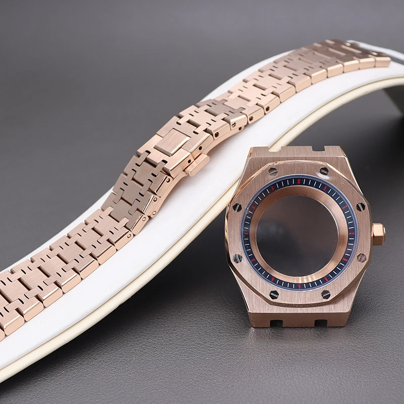 

Rose Gold 41mm Watch Cases Watchband Parts Sapphire Glass For Seiko nh34 nh35 nh36 nh38 Movement 28.5mm Dial With Chapter Rings