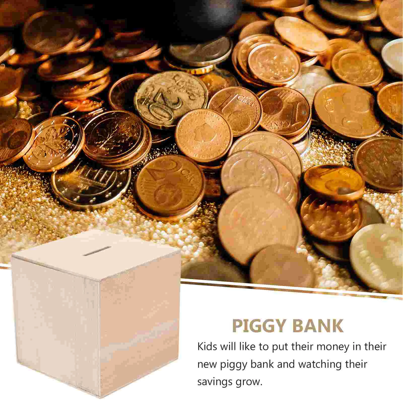 4 Pcs Children's Piggy Bank Wooden Change Container Kids Money Boxes Multi-function Saving Banks for Coin Case 3