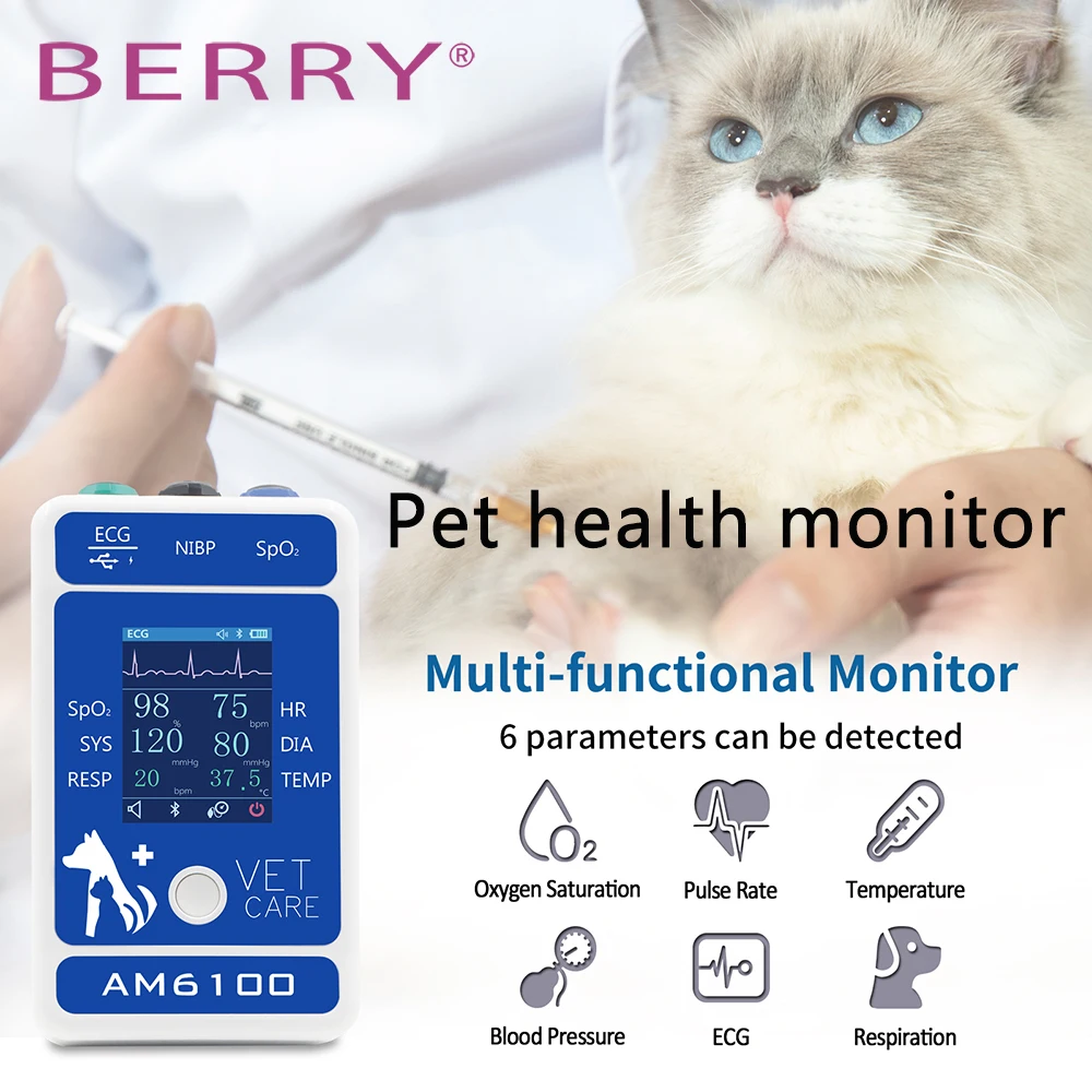 Berry Am6100 Multi parameter Veterinary Monitor Bluetooth Pet Dog Cat