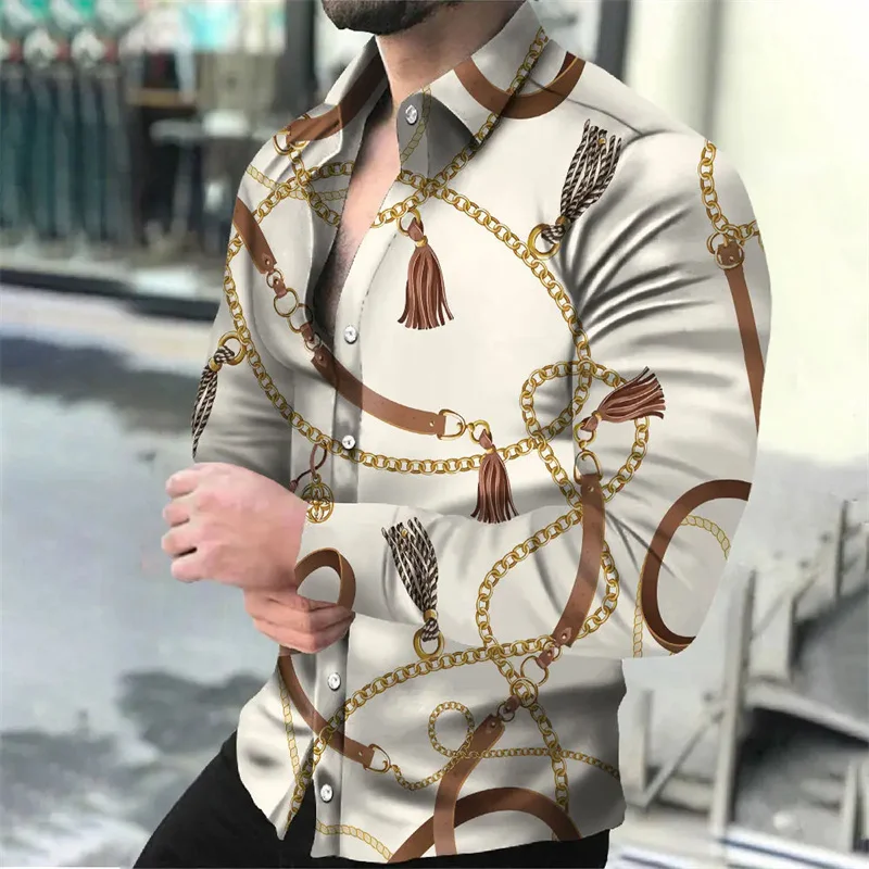 

Stylish Men's Shirt Paisley Cashew Flower 3D Print Turn-down Collar Button Long Sleeve Tops Vintage Men Women Streetwear Clothes