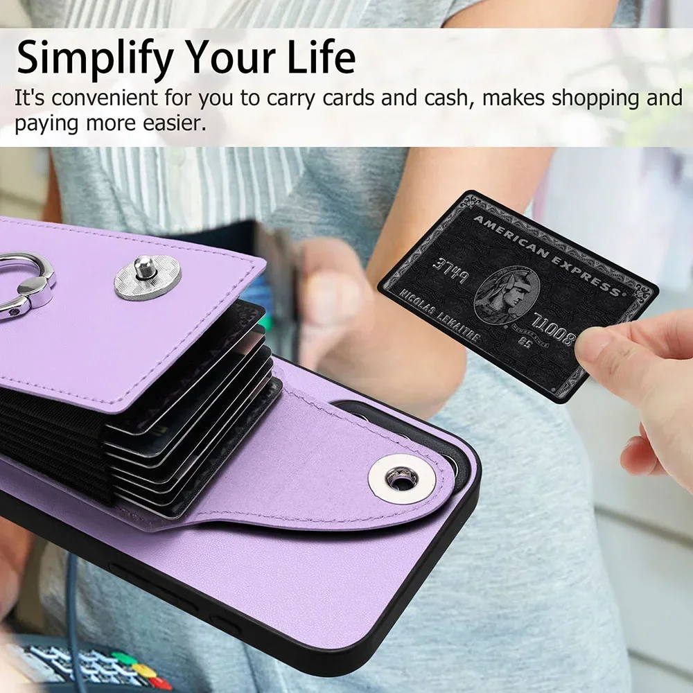 Leather Ring Vertical Card Holder Wallet Case