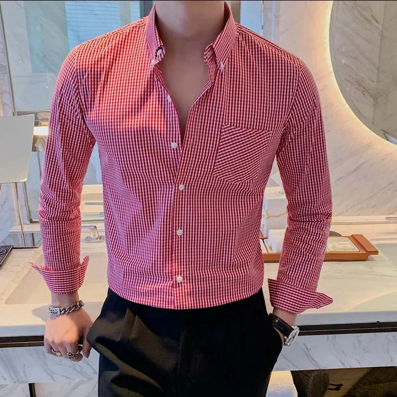 

Shirts for Men Long Sleeve 2023 Autumn New British Style Striped Plaid Casual Slim Fit Formal Dress Camisas Fashion Men Clothing