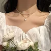 98636-3814fa.jpg Collier Double couche étoile lune pour femmes, couleur argent, breloque délicate en Zircon, chaîne ras du cou en acier inoxydable, bijoux, nouvelle mode
