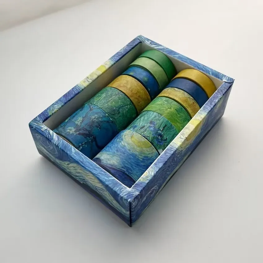 학생용 마스킹 테이프 반 고흐 유화 시리즈 스티커, 브론징 핸드 계정 테이프 및 종이 테이프, DIY 크리에이티브 스크래핑 테이프