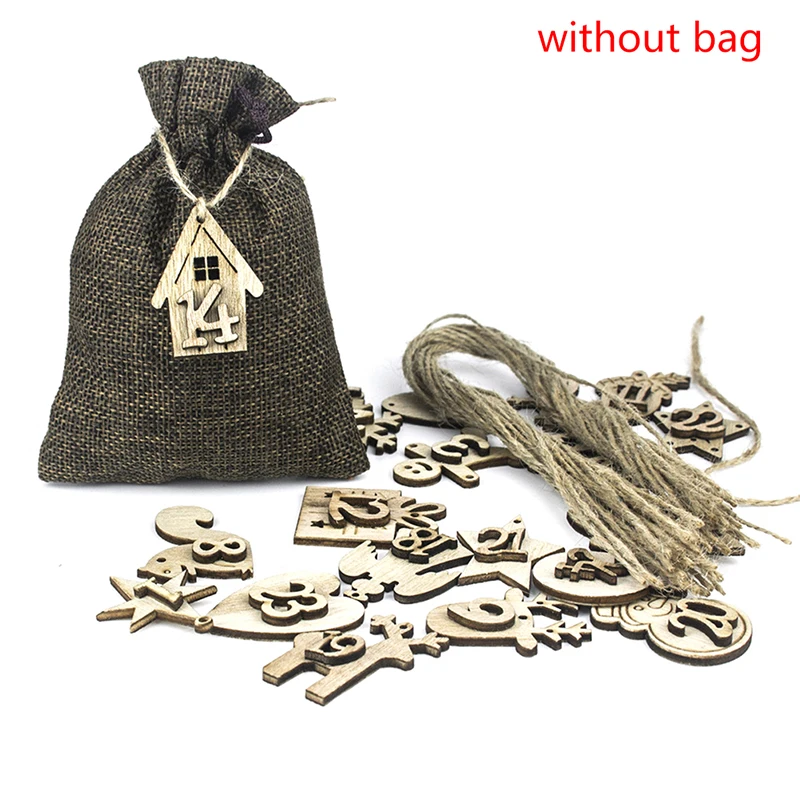 

Новогодние сумки с календарем, украшения, 1-24 деревянные наклейки, без сумки