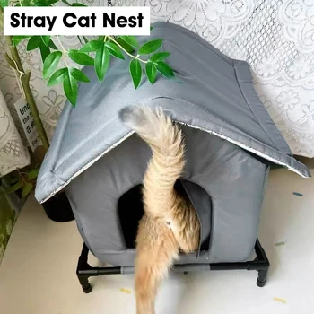 Stray Cat dog House Waterproof Elevated Kitty Pet House Pad Outdoor Winter Warm Pet Cave Washable Weatherproof Cat Shelter