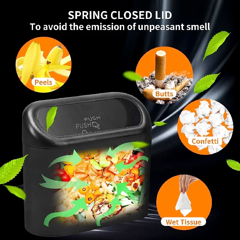 Car Trash Can Leak-proof Mini With Lid And 2 Packs Of 60 Garbage Bags For Auto Accessories