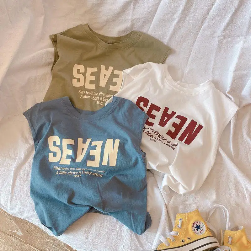 Kids tops sport tank tops Boys Tees Letter Printed Pullovers Cotton Sleeveless T-Shirts Unisex Loose Cool Vest 1-10Years