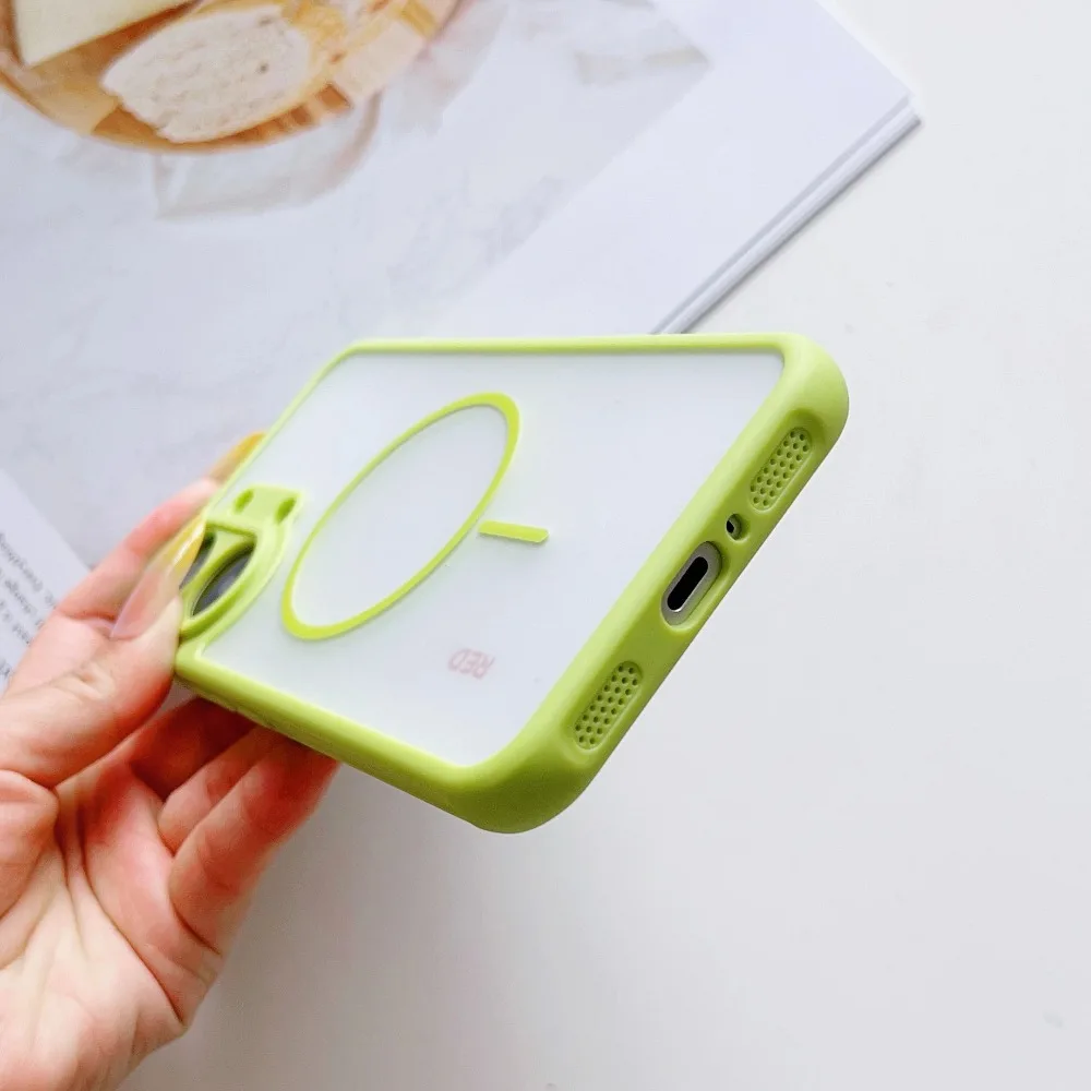 Candy Color Magnetic Phone Case with Anti-Shock Soft Edges and Matte Transparent Acrylic Back