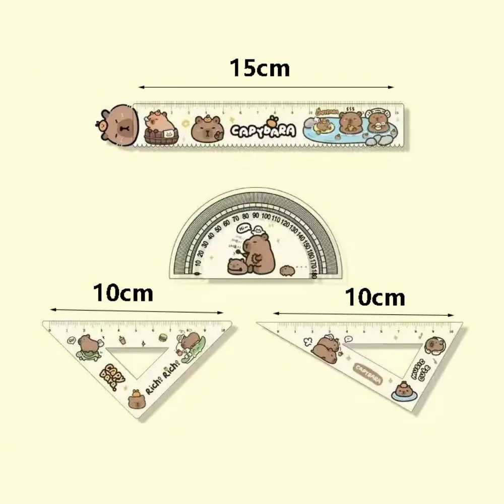 1Set Cute Cartoon Capybara Metric Ruler Plastic Straightedge High Appearance Measuring Too Triangle Ruler Student Protractor triangle ruler ruler set plastic ruler digital protractor