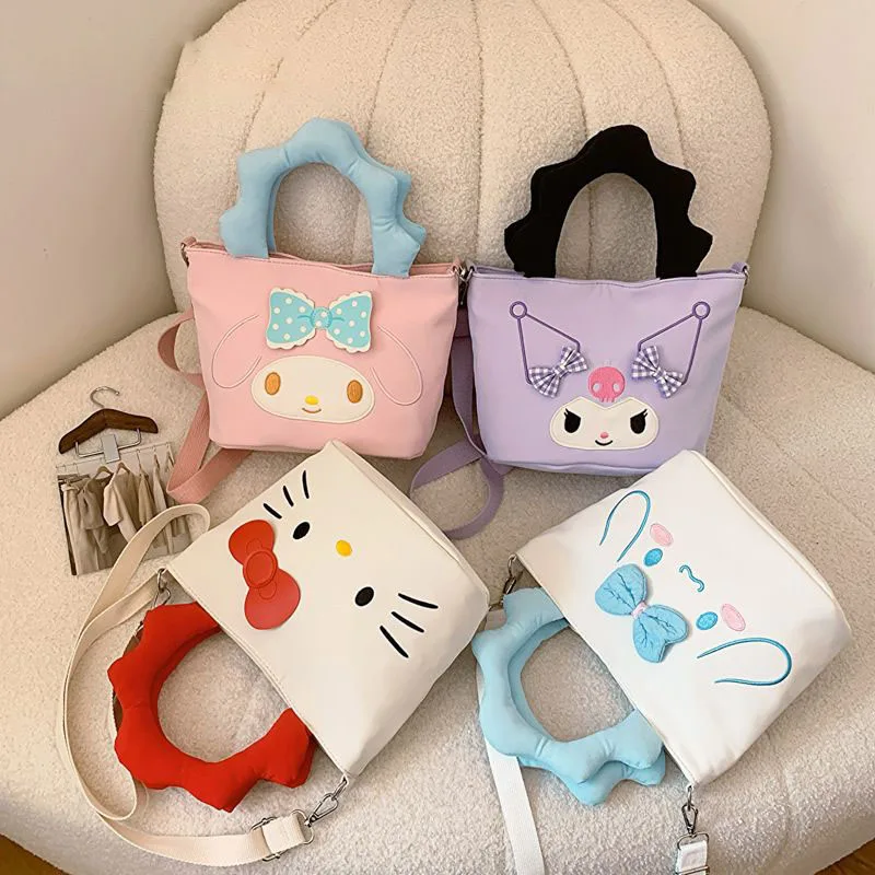 

Ручная Сумка-ведро Sanrio, Hello Kitty Melody Cinnamoroll, аниме мультяшная сумка через плечо, студенческий рюкзак, сумка через плечо для девушек