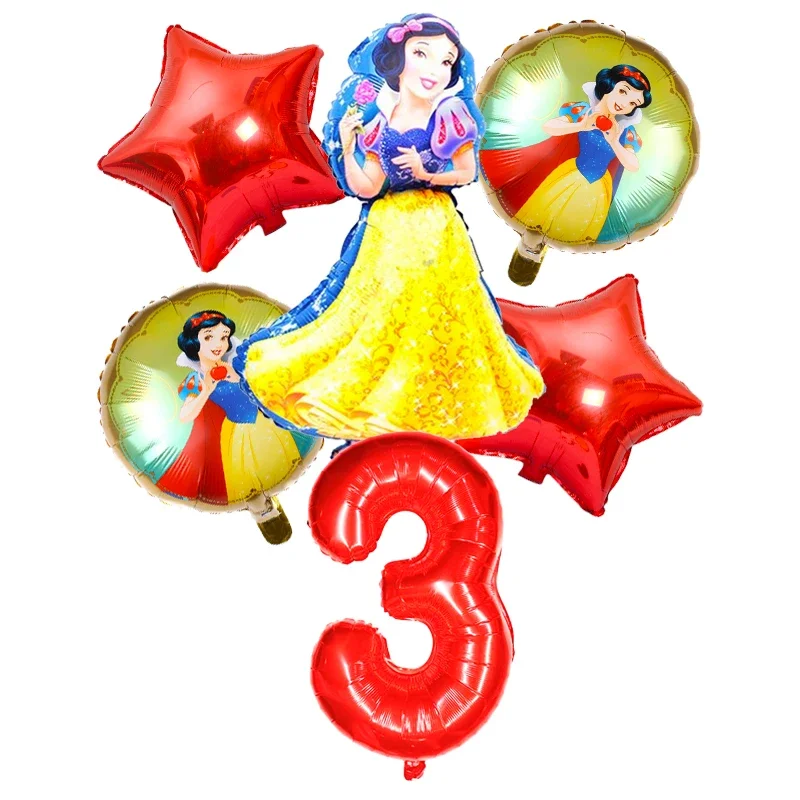 6 Pz/Set Disney Snow White Theme 32 Pollici Red Number Balloons Girls Happy Birthday Party Decorations Baby Shower Toy Balloons