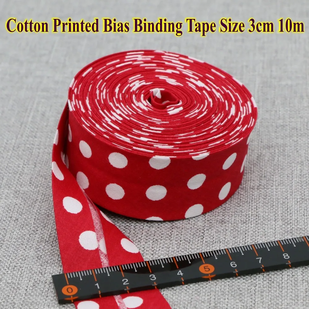 코튼 바이어스 테이프 도트, 크기: 30mm,10meter 도트 바이어스 바인딩 폴드 테이프, 인쇄된 큰 흰색 반점 DIY 봉제