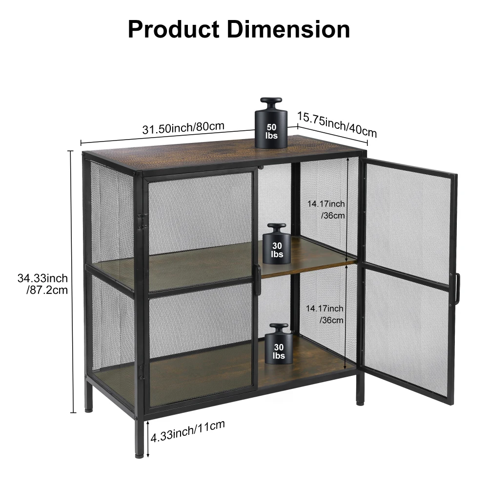 Sideboard Buffet Kitchen Storage Cabinet with Mesh Doors and Shelves Liquor Cabinet Cupboard Console Table 1.5Wx15.75Dx34.3