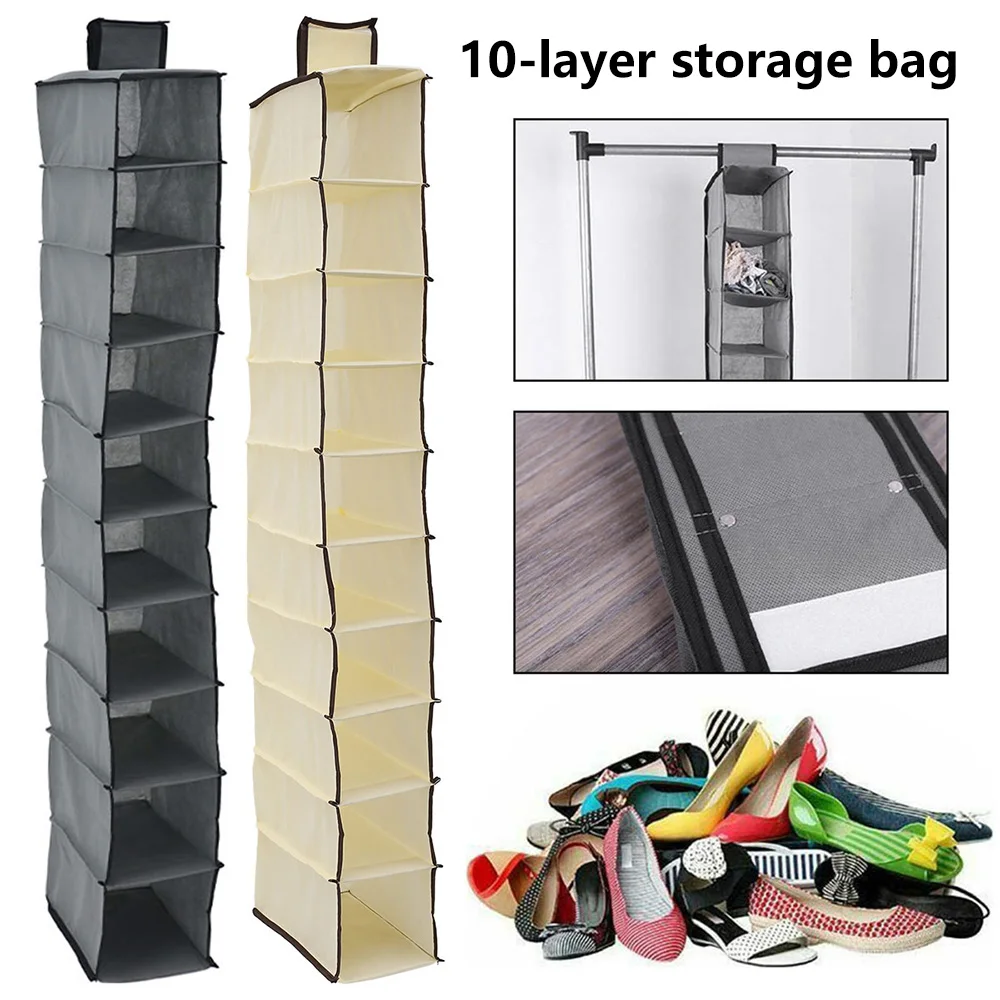 

Storage Hanging Bag 10 Layer Folding Shoe Storage Drawer Box Clothes Wardrobe Closet Organizer Sundry Hanger Pouch Shoe Storage