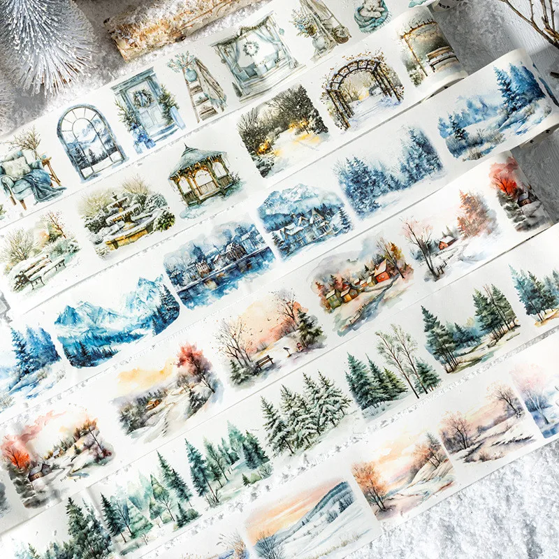 Journamm 60mm*2m Washi Paper Tape Winter Snow Scene Decor Junk Journal DIY Scrapbooking School Supplies Collage Stationery Tapes
