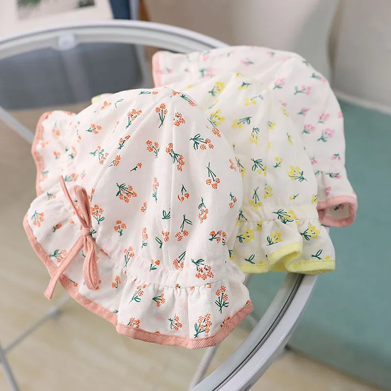 Small Flower Sweet Bow Infant Hat Summer Outdoor Kid Sun Beach Hat Soft Cotton Baby Girl Panama Hats Fit 3-12 Months