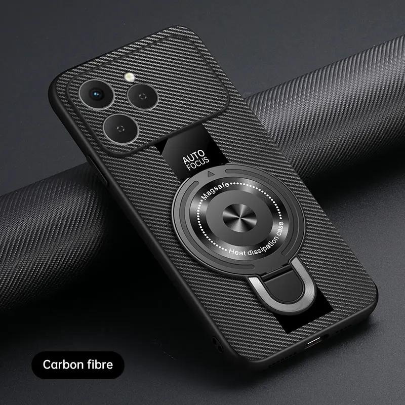 Luxury Magnetic Ring Holder Case - Premium Sheepskin Leather & Plexiglass Shockproof Back Cover