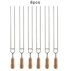 6pcs Stainless Steel U-Shaped Barbecue Brazing Fork Needle Grilling Skewers Double Prong BBQ Tools