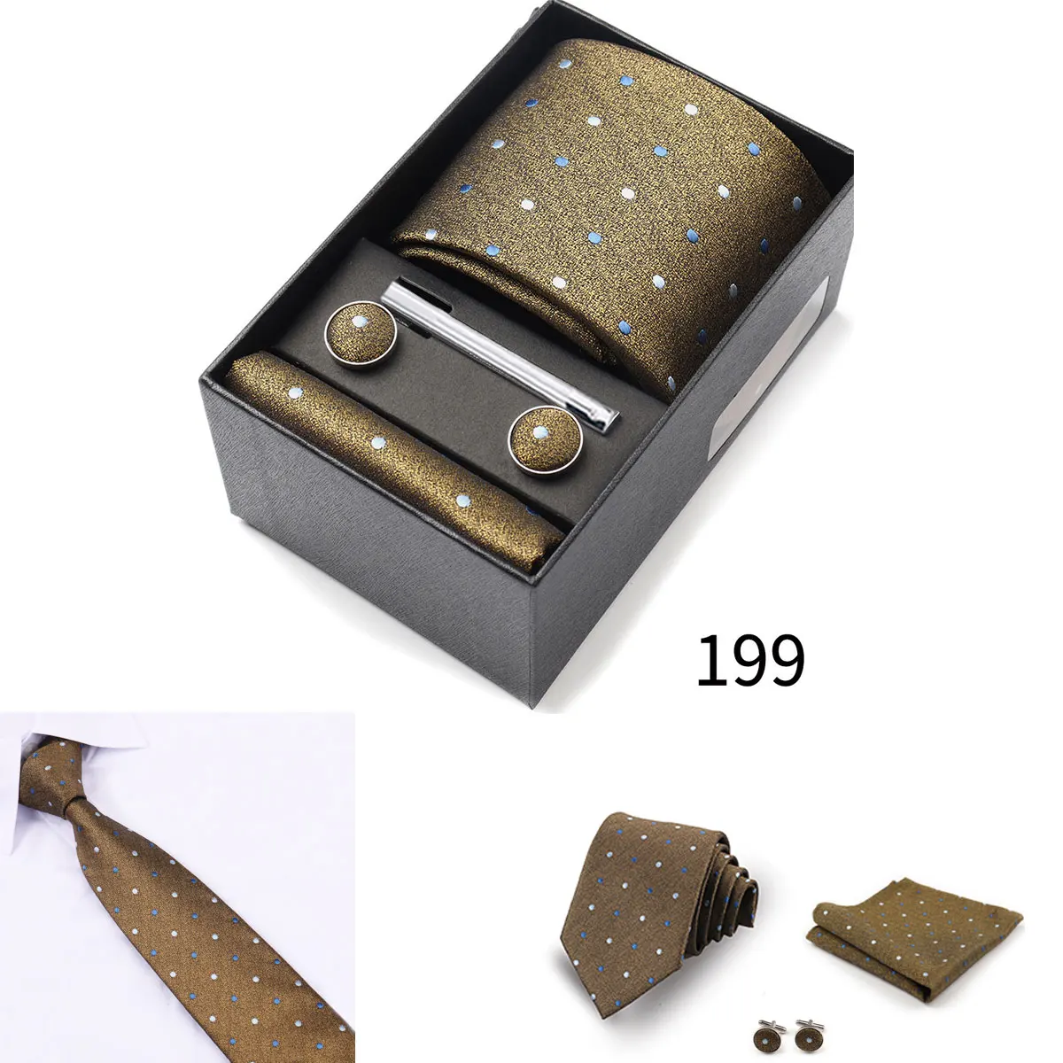 Herren-Krawattengeschenkbox mit Krawatten, Taschentüchern, Manschettenknöpfen, Krawattenklammern, 6-teiliges Set für Business, Hochzeit, Festlichkeiten, Formelle Anlässe – Detail 39