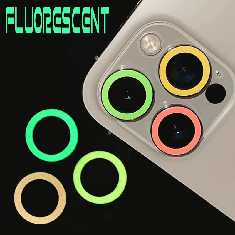 

200PCS Luminous Lens Protector Glass Metal Ring for iPhone 13 14 Pro Max 14Plus Glowing Camera Glass Film for IPhone 11 12 13