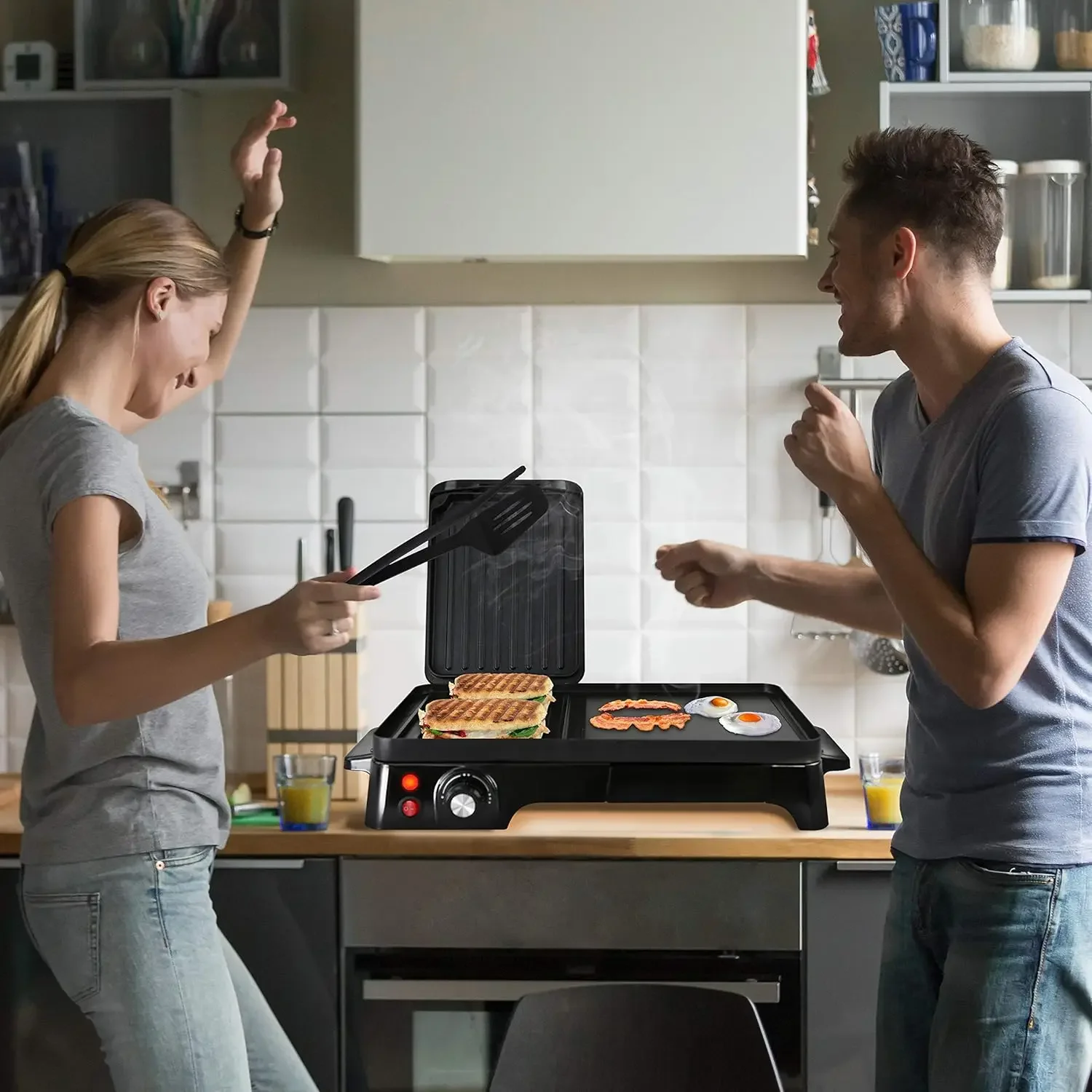 NEW NEW 2-in-1 Panini Press Grill & Griddle Nonstick Coating, Temperature Control Multiuse Countertop Sandwich Maker