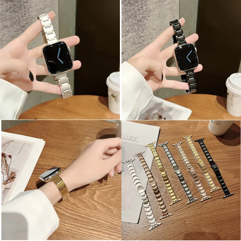

Ремешок металлический для Apple iwatch 7 6 5 4 3 2 1, модный тонкий сменный смарт-браслет 44 мм 40 мм 41 мм 42 мм 38 мм 45 мм