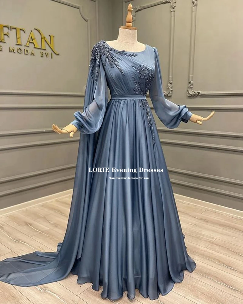 LORIE A-line Scoop Neck Arabia Prom Evening Dresses Cap Shoulder Long Sleeves Beaded Sequins Formal Party Gowns Robes De Soirée
