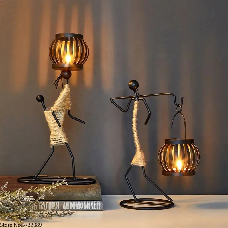 

Vintage American Personal Iron People Indoor Candlestick Ornaments Creative Casual Bar Desktop Atmosphere Home Decoration