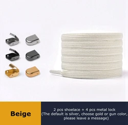 Elastic No - Tie Flat Shoelaces with Metal Lock - 24 Vibrant Colors - 100cm (Beige)