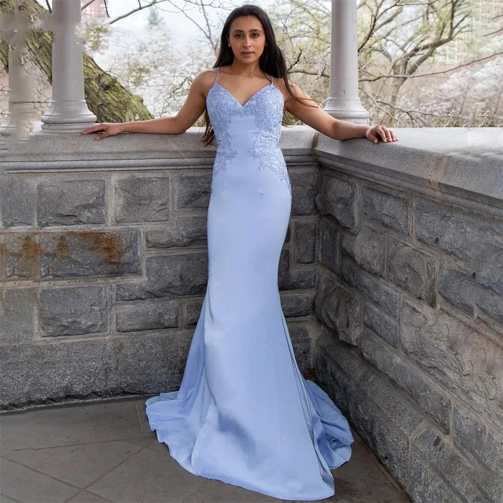 

Charming Blackless Prom Dresses 2024 Lace Applique Spaghetti Straps Mermaid Formal Graduation Evening Gowns Party Robe