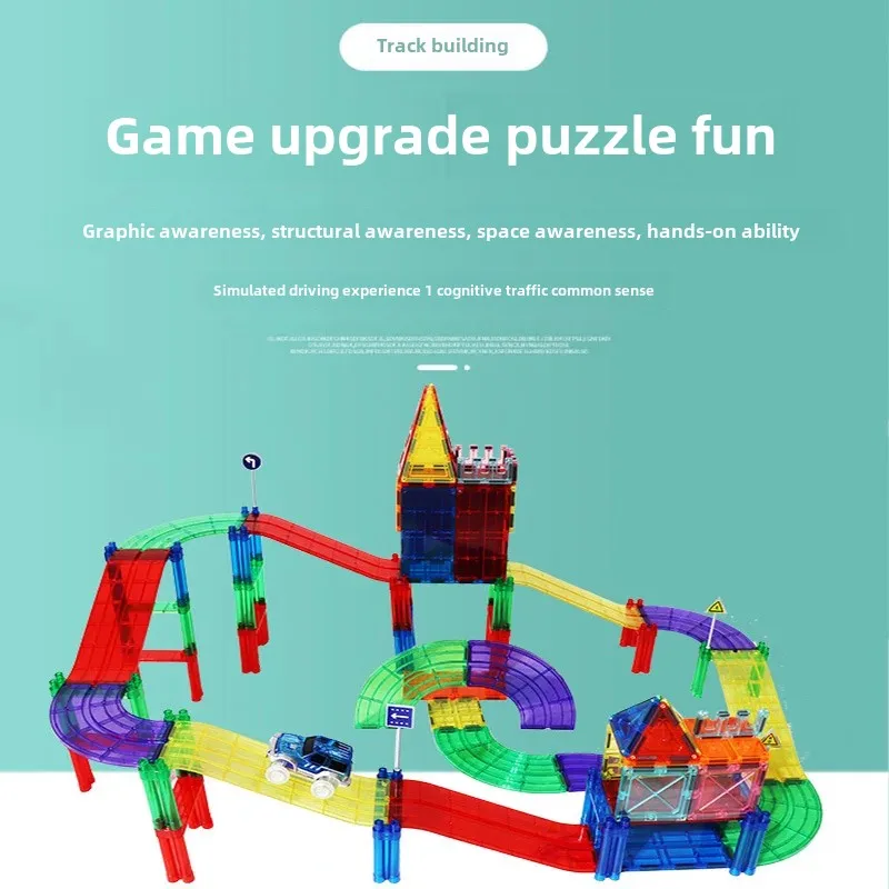 Educational Magnetic Track Vehicle Building Blocks Colorful Window Variatile Traffic Car Toys For Children magnetic building blocks magnetic assembly toy
