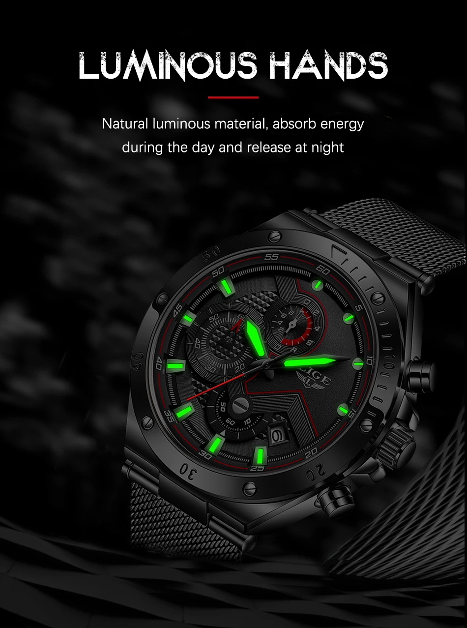 2022 New LIGE Mens Watches Fashion Chronograph Date Quartz Watch Men Casual Waterproof Sports Wristwatch Relogio Masculino+Box