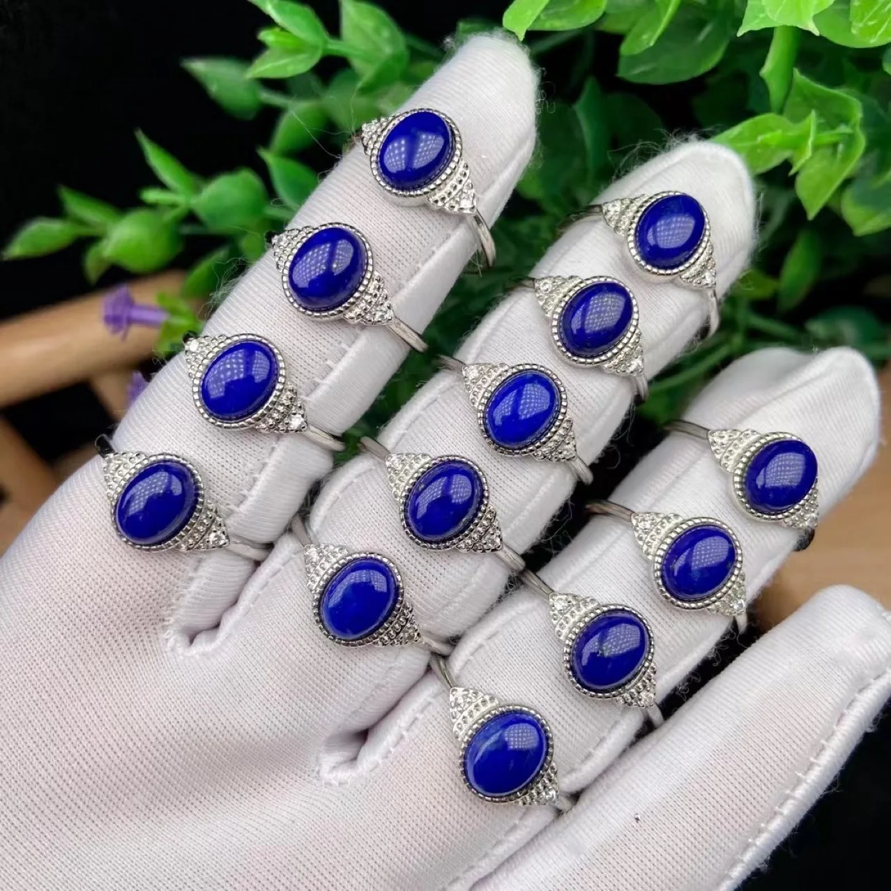 

Wholesale 10pcs/lot Natural Blue Lapis Lazuli 6x8mm Oval Shape Ring Semi-Precious Gemstone Jewlery Finger Rings Adjustable