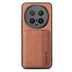 Magic 8 Pro Carbon Fiber Flip Leather Wallet Phone Case with Magnetic Stand - Magic 7 Pro (Brown)