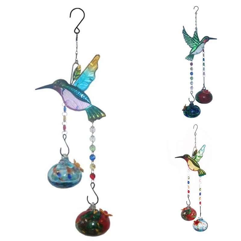 

Stained Glass Feeder Wind Chime Bird Water Feeder To Feed Birds