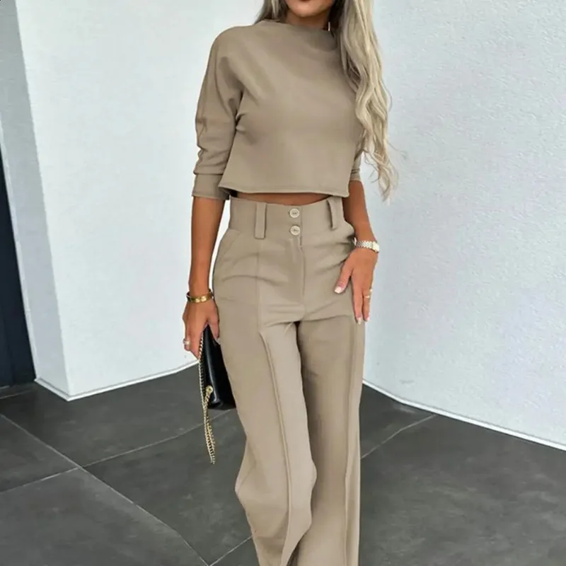 Women Casual Long Sleeve Cropped Top and Blazer Pant Suit