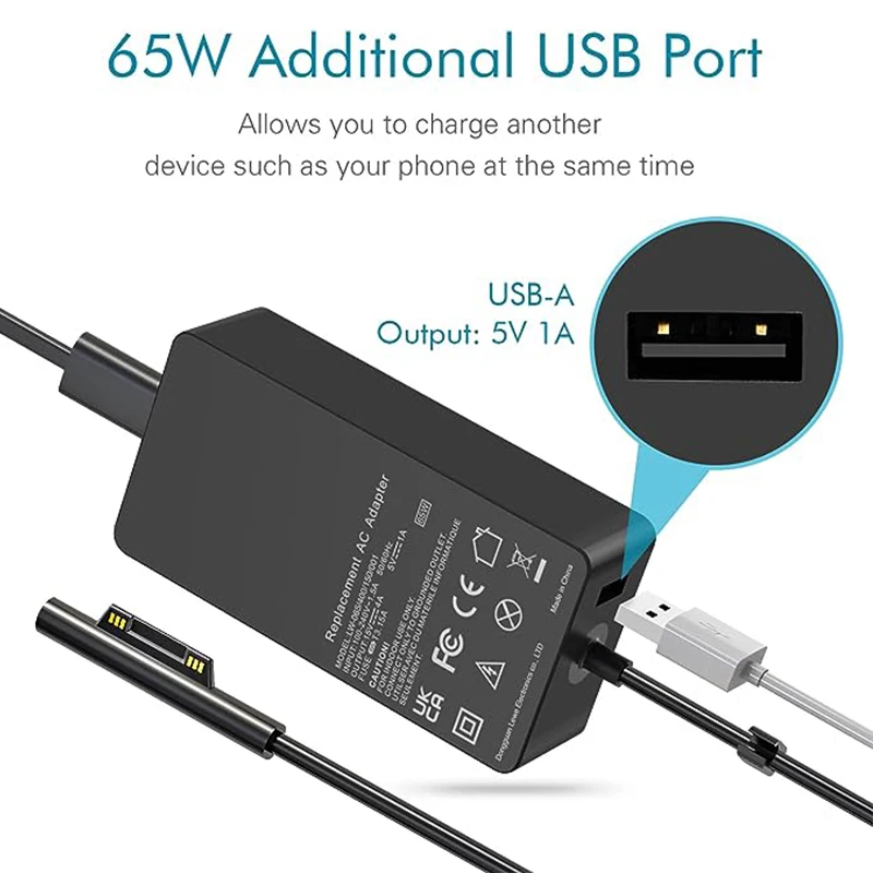 Laptop Power Adapter 15V 4A 65W for Microsoft surface book pro3 pro4 pro 5 pro 6 pro7 power adapter 1706 charger fast charge with 5V 1A
