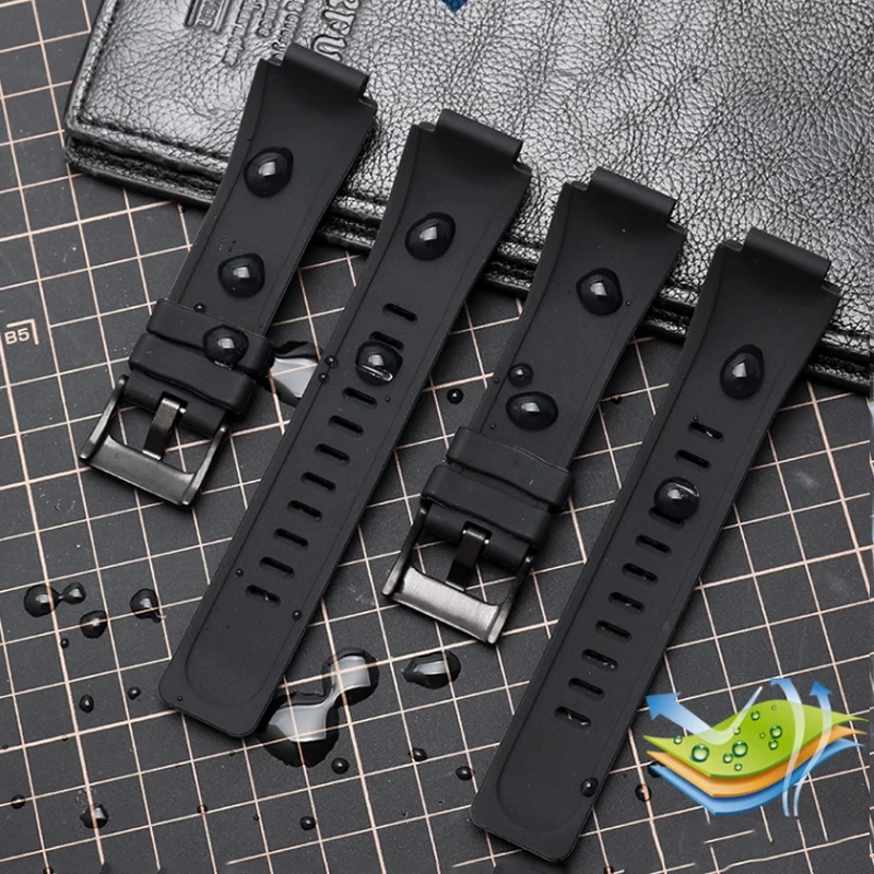 High-Quality Black Waterproof Silicone Sports Watchband - Men's 24mm