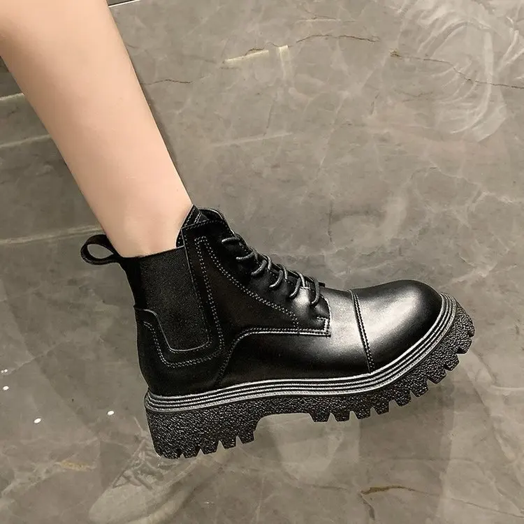 

2022 women's new winter lace-up black low heel adult children with the same girls short boots DY3933