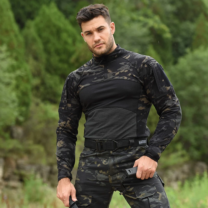 HAN WILD Army Tactical Shirts Men Military Clothes Elastic Combat Multicam Shirt Hiking Long Sleeve Softair Camping Clothing