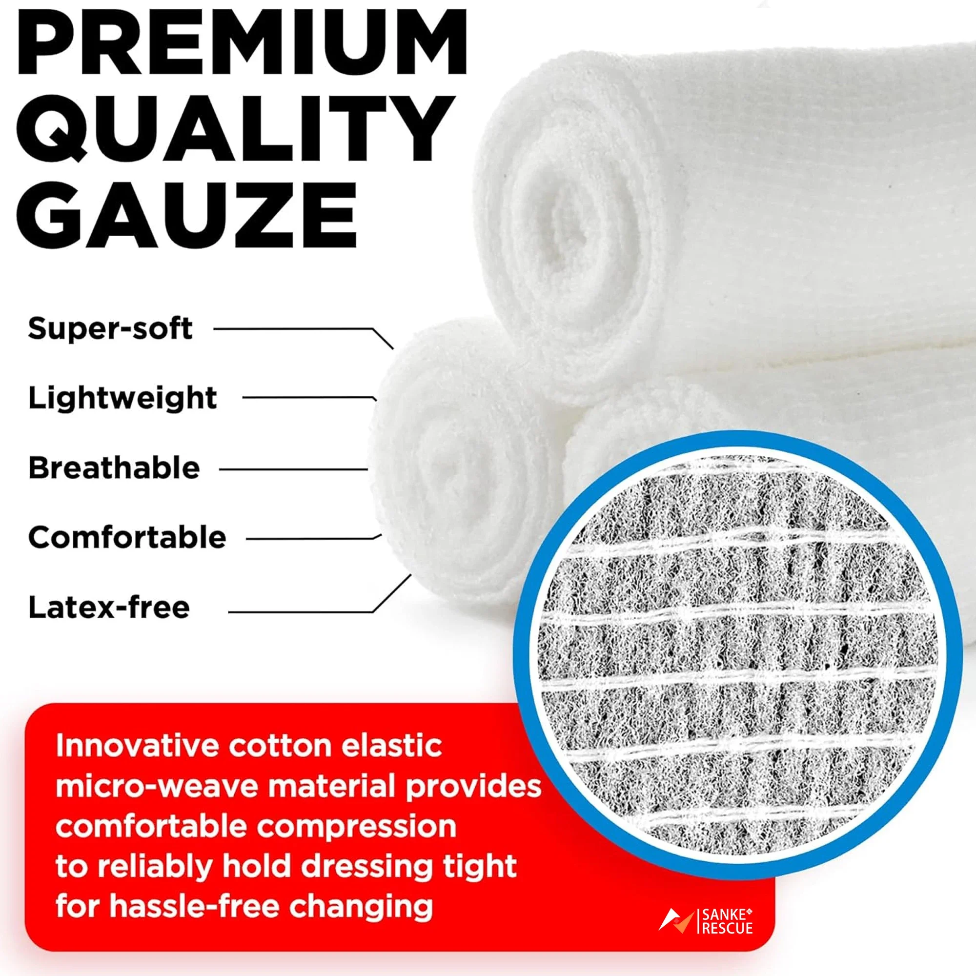 Premium Gauze Rolls 12-24 Pack 3-4" x 4.9yd Breathable Rolled Gauze Wrapped Bonus Tape First Aid Conforming Wrap Wounds first aid kit wound bandage medical wound dressing