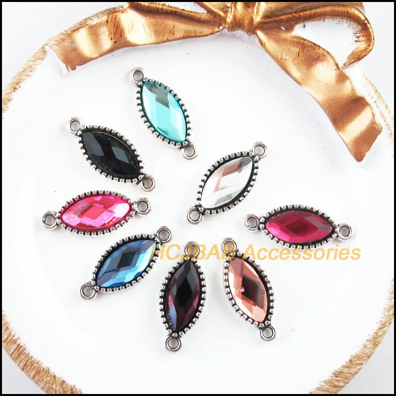 

Fashion New 16Pcs Tibetan Silver Plated Retro Eye Mixed Crystal Charms Connectors 10x24mm