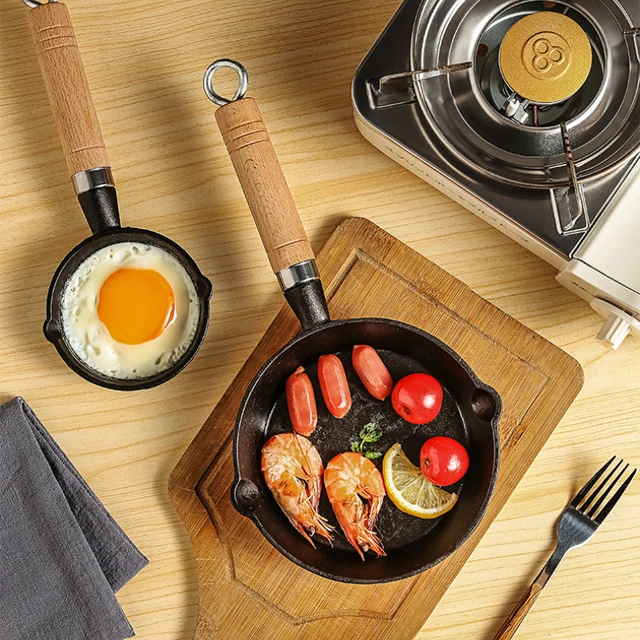 Pans Mini Frying Pan Egg Cheese Jam Small Cast Iron Pan Wooden Handle  Anti-scalding Thicken