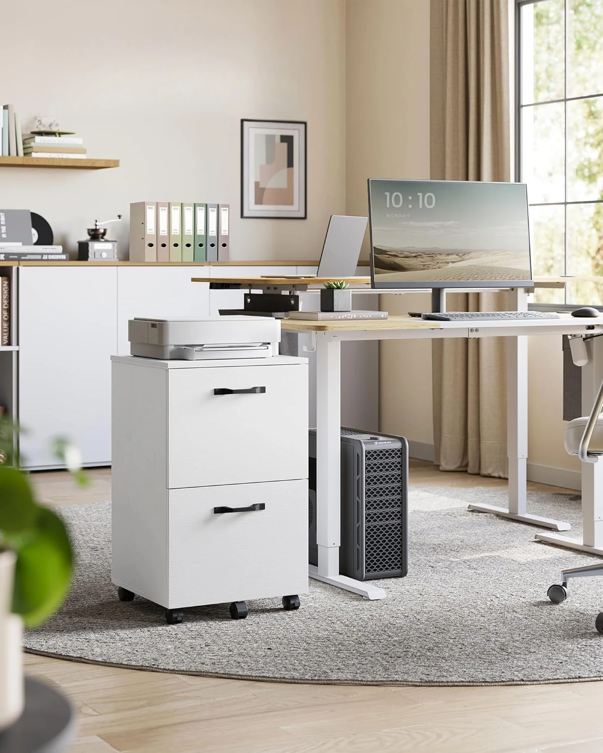 2-Drawer Rolling File Cabinet for Home Office, Printer Stand for A4/Letter Documents, 15.7"x16.5"x27.6", Snow White - UOFC040W46