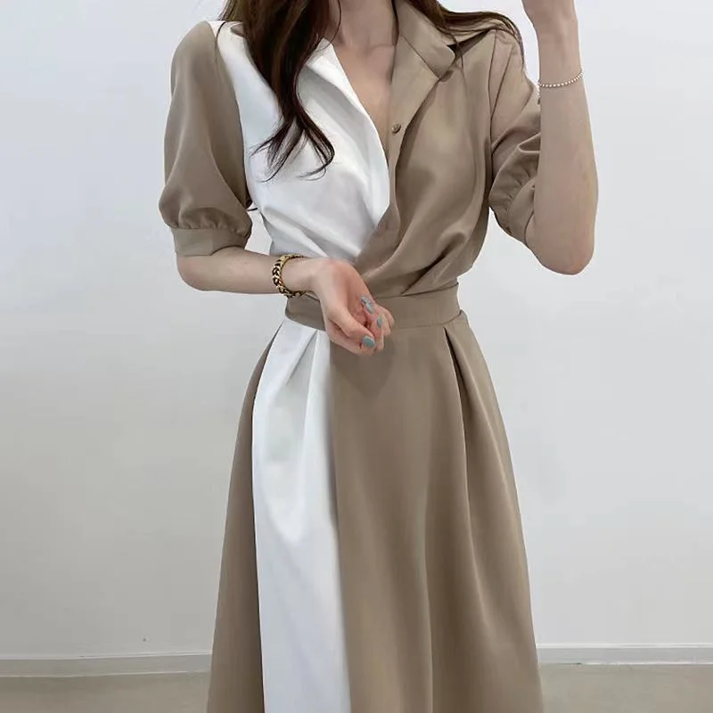 

Office Fashion Dress Women's Elegant Splicing French Party Dress V-neck MIDI Dress Summer 2023 New Women's Dress Long Skirt