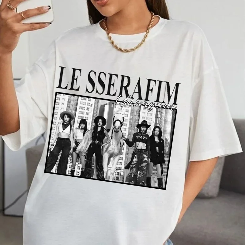 

Le Sserafim T Shirt Fashion Y2k Tops Kpop Sakura Kazuha Hong Eunchae Kim Chaewon Huh Yunjin T-shirt 100% Cotton Short Sleeve Tee