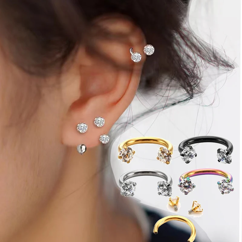 U Shaped Nose Ring Lip Piercing Nose Hoop For Women Zircon Piercing Earring Cartilage Spiral Twister Lip Nose Ring Body Jewelry