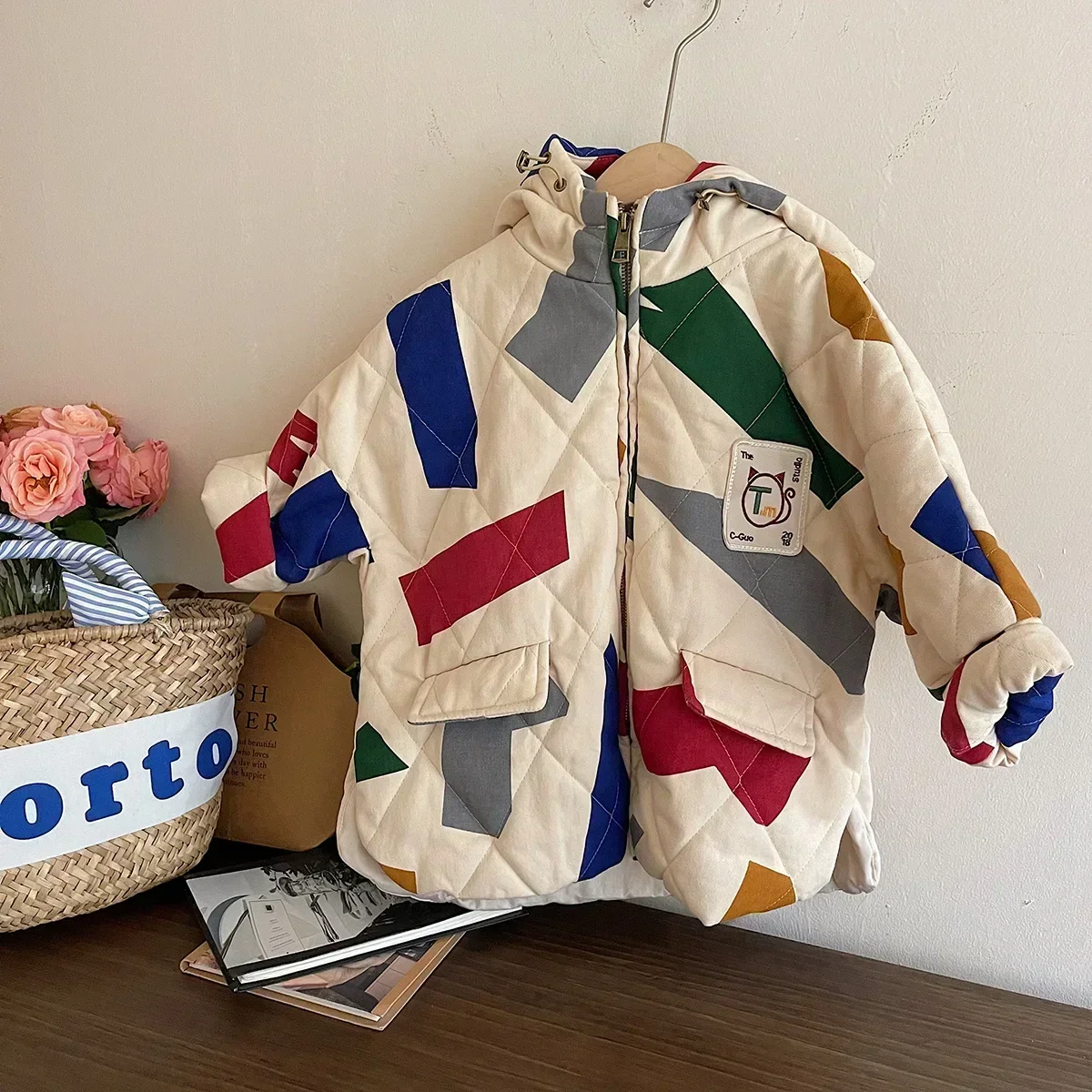 3-9 Yrs Kids Boy Unisex Korean Cotton Jackets Medium Length Children's Casual Handsome Toddler Boys Girls Printing Jacket Winter